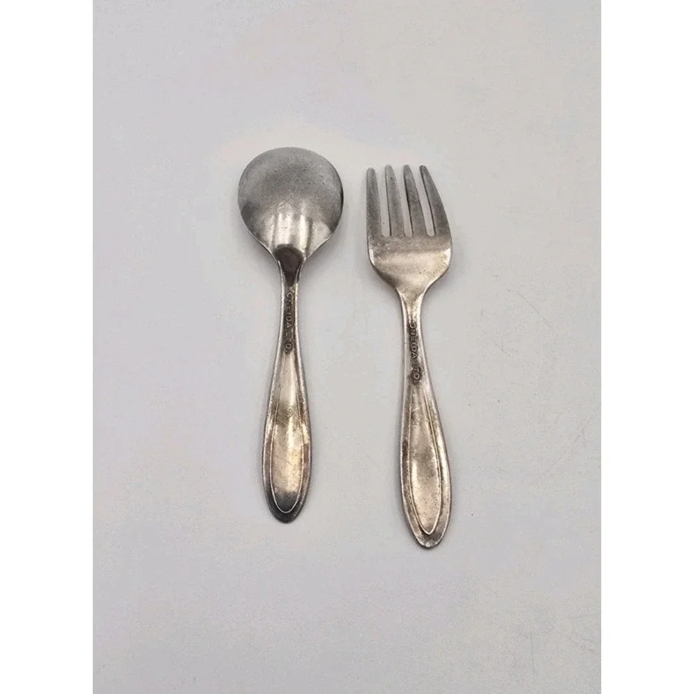 Vintage Oneida Belford Silverplate Baby Spoon Fork Child Utensils Silver Plate
